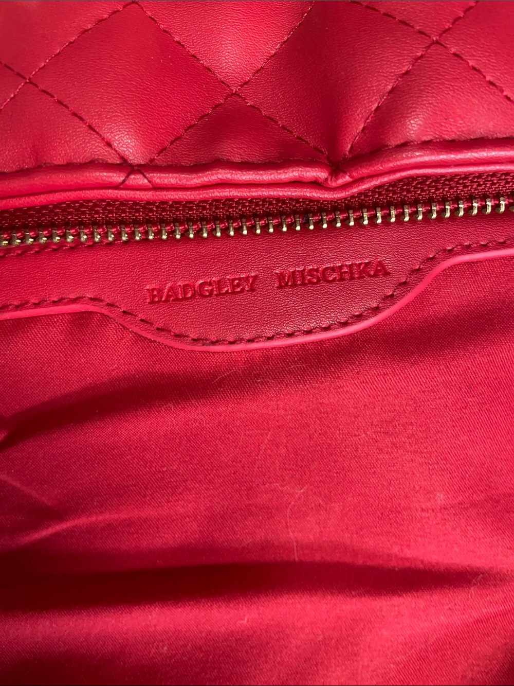 Badgley Mischka Quilted Red Tote with Gold Chain Charm Accents - Picture 5 of 10